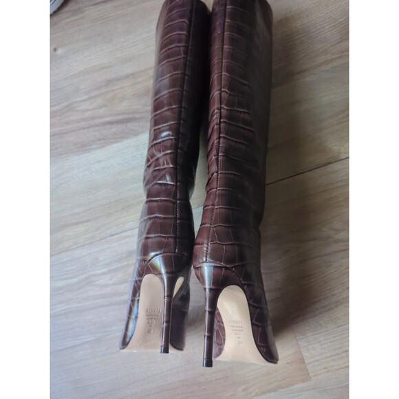 Schutz Maryana Crocodile Embossed Leather Stiletto Heel Boots Womens 8.5 - Picture 10 of 13